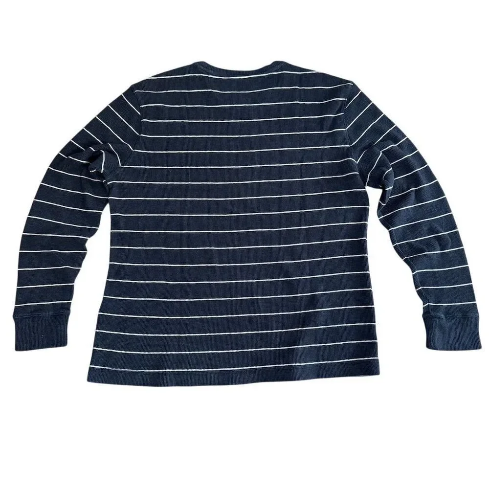 Banana Republic Waffle Knit Blue Striped Crewneck Long Sleeve Shirt Men's XL